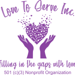 love to serve logo with heart in hands