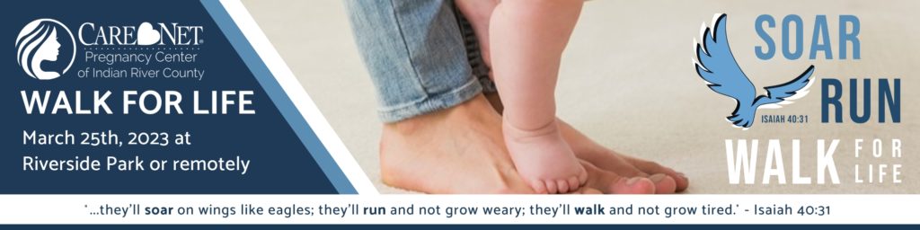 banner of mom and baby feet walking - design for walk 2023 fundraiser theme
