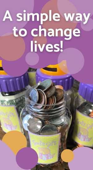 a simple way to change lives - image of baby bottle with change and other donations
